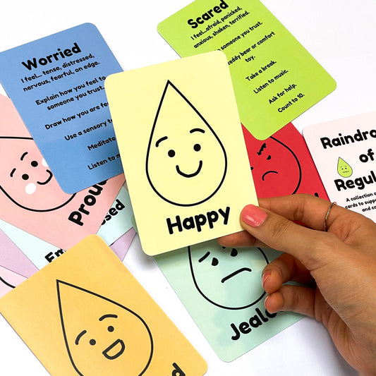 Raindrops of regulation and clouds of character flash cards